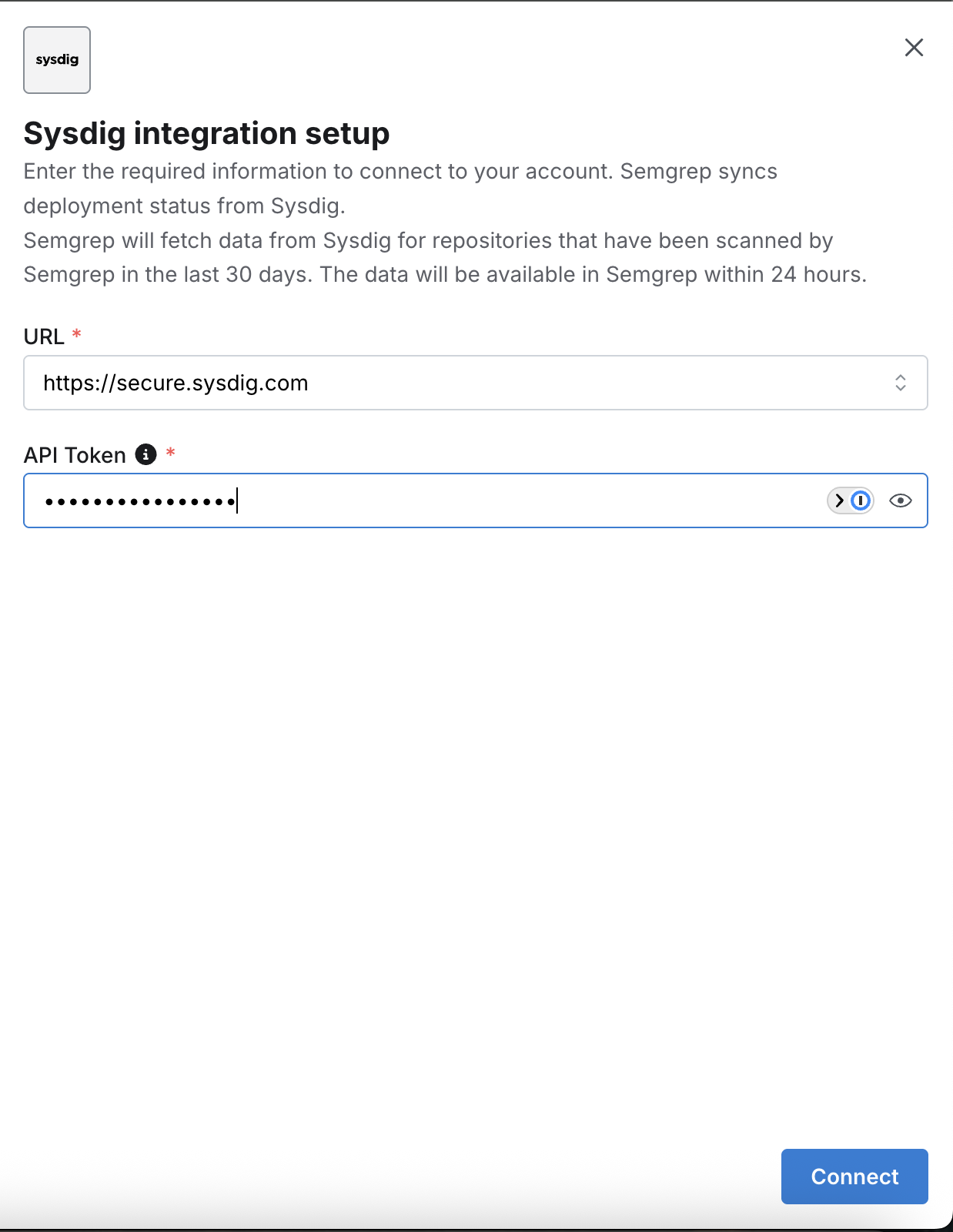 Add Sysdig Setup Modal